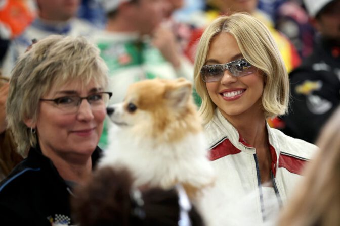 Sydney Sweeney Sexy Trackside Leather Shorts Bare Thighs