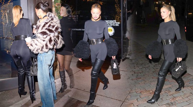 Brooks Nader Wows Aspen in Skin-Tight Bodysuit & Thigh-High Boots