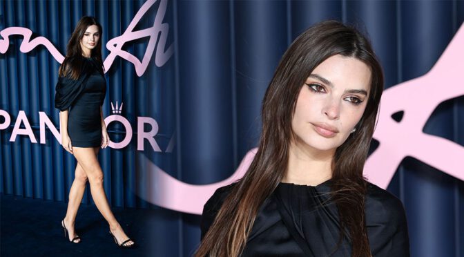 Emily Ratajkowski Braless in Ultra-Short Dress at Fashion Awards