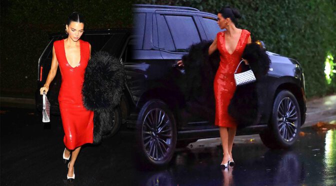 Kendall Jenner Stuns in Red Dress on Christmas Eve Night Out