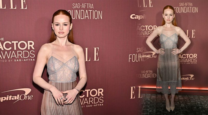 Madelaine Petsch Goes Braless in Sheer Lace Dress