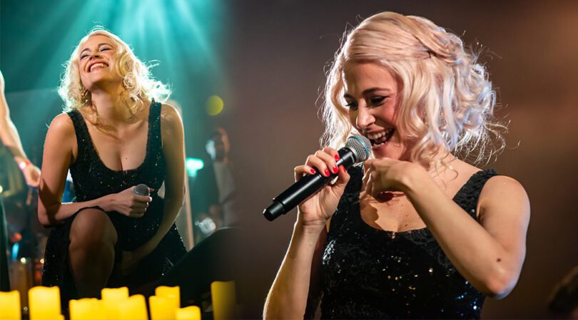 Pixie Lott Shines in Stunning Sequin Mini Dress at Union Chapel