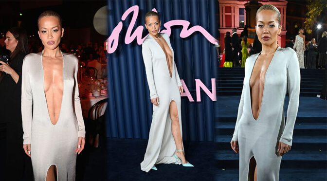 Rita Ora Goes Braless in Eye-Popping Plunge Dress at Fashion Awards