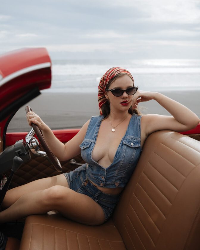 Isabella Ardley Sexy Beach Car Cleavage Pinup Photoshoot