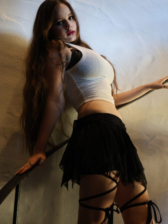 Isabella Ardley Sexy Spiral Staircase Sheer Tank Micro Skirt