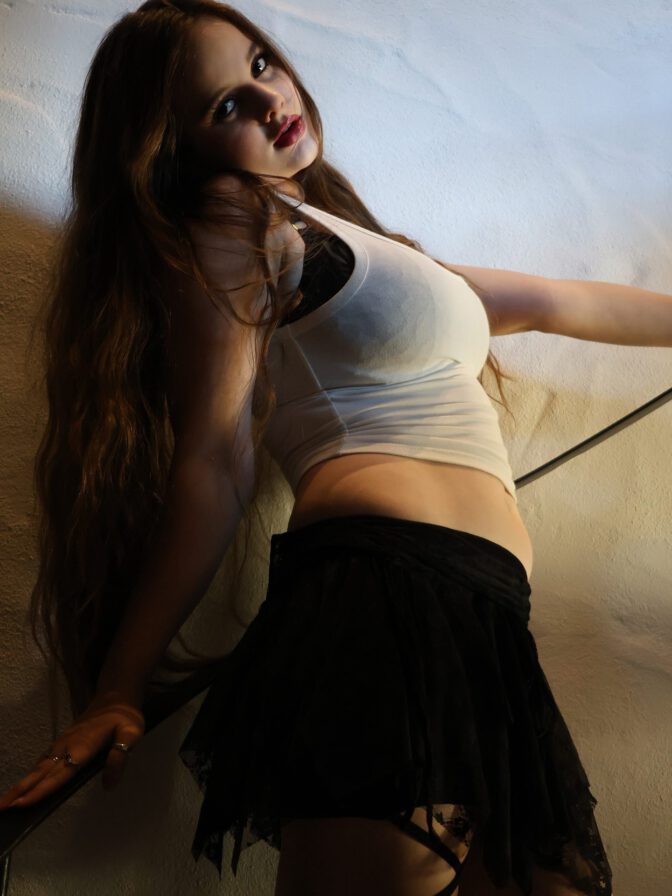 Isabella Ardley Sexy Spiral Staircase Sheer Tank Micro Skirt