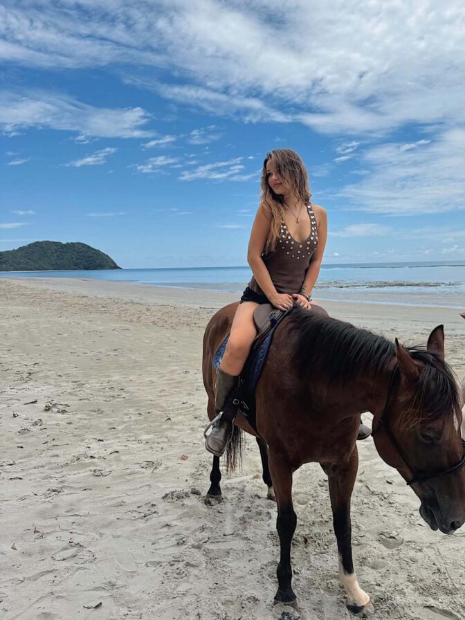 Isabelle Clarke Sexy Beach Cleavage Curves Cowgirl Boots