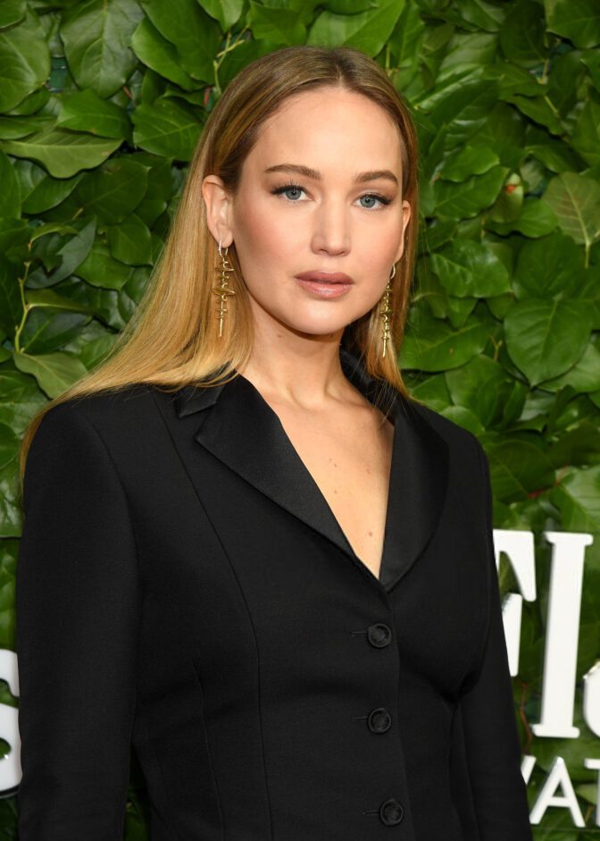 Jennifer Lawrence Gotham Awards High Slit Leg Baring Dress