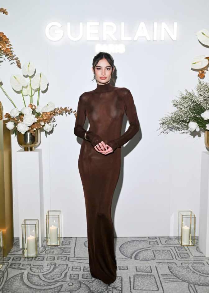 Kelsey Merritt Sheer Brown Dress Guerlain Nyc