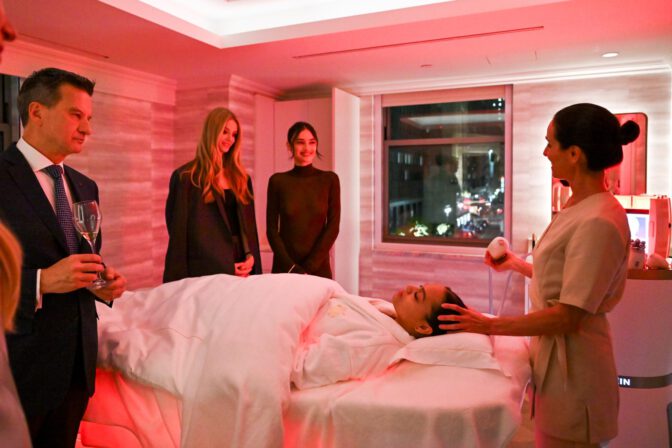 Kelsey Merritt Sheer Brown Dress Guerlain Nyc