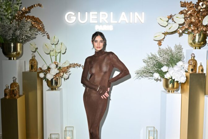 Kelsey Merritt Sheer Brown Dress Guerlain Nyc