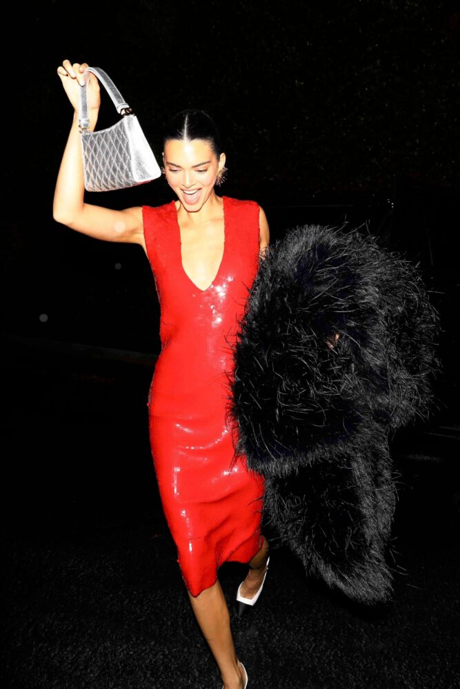 Kendall Jenner Red Dress Cleavage Christmas Eve La
