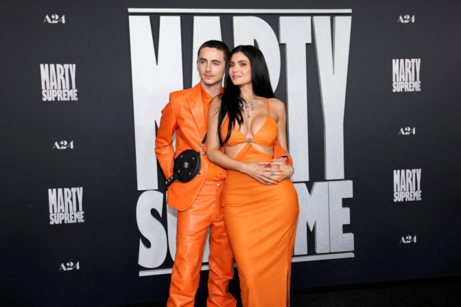Kylie Jenner Braless Boobs Ass Orange Leather Marty Supreme