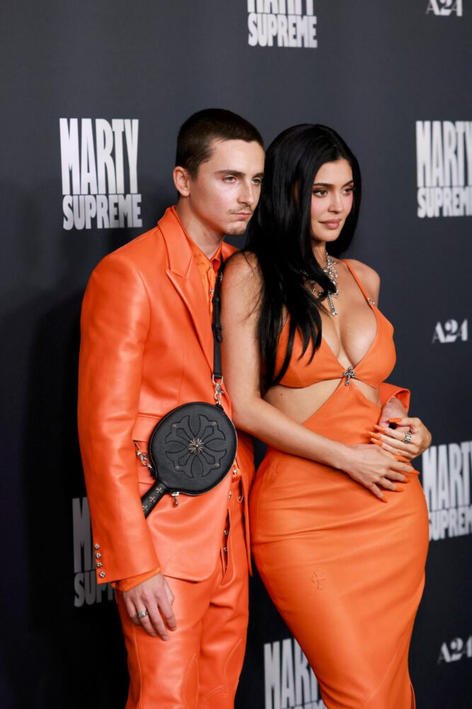 Kylie Jenner Braless Boobs Ass Orange Leather Marty Supreme