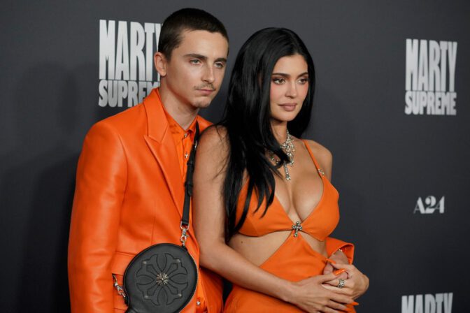 Kylie Jenner Braless Boobs Ass Orange Leather Marty Supreme