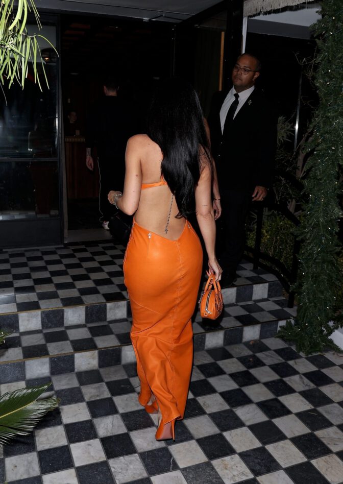 Kylie Jenner Braless Boobs Ass Orange Leather Marty Supreme