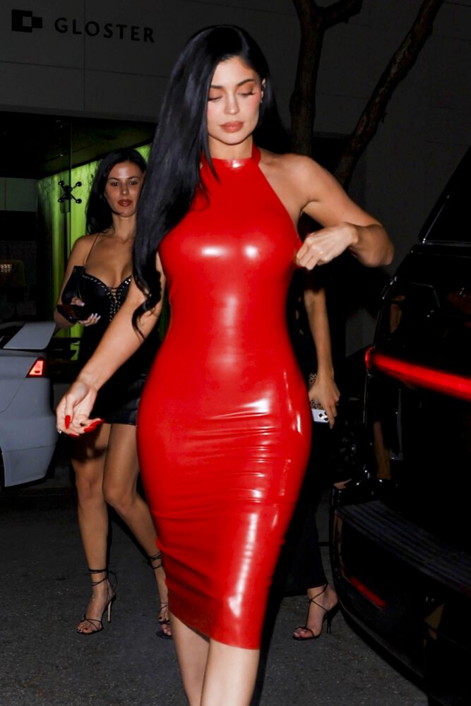 Kylie Jenner Braless Nipples Latex Dress Curves