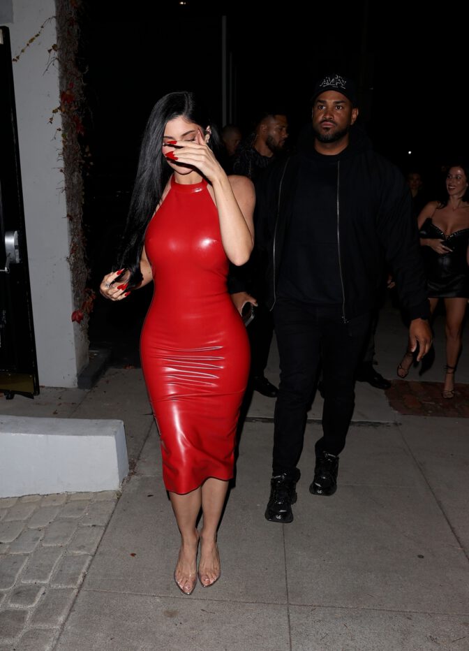 Kylie Jenner Braless Nipples Latex Dress Curves