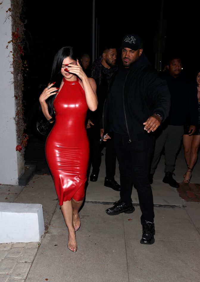 Kylie Jenner Braless Nipples Latex Dress Curves