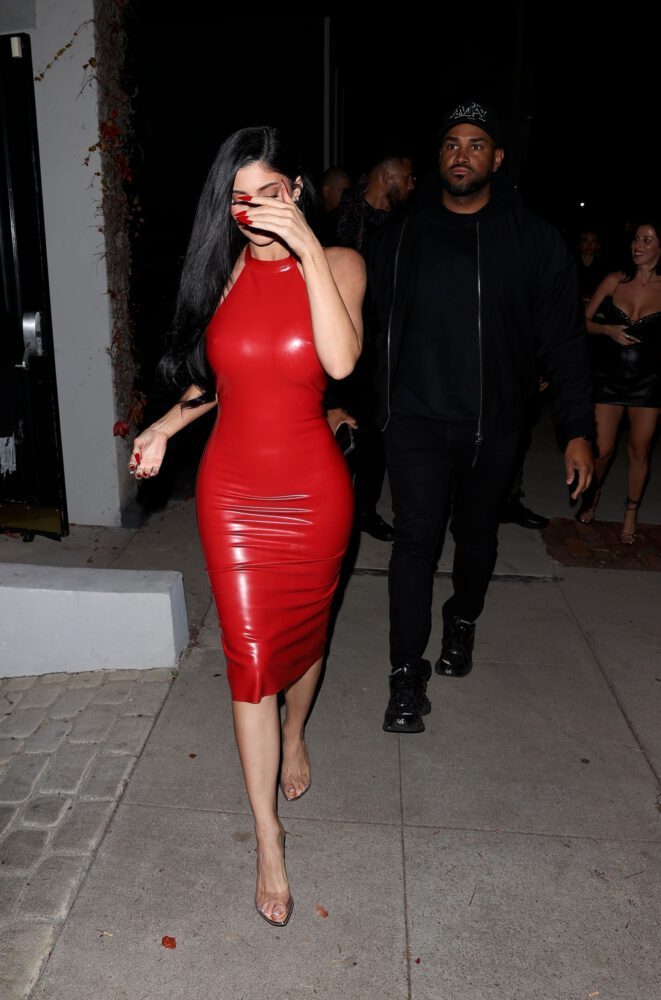 Kylie Jenner Braless Nipples Latex Dress Curves