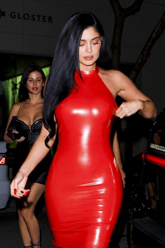 Kylie Jenner Braless Nipples Latex Dress Curves