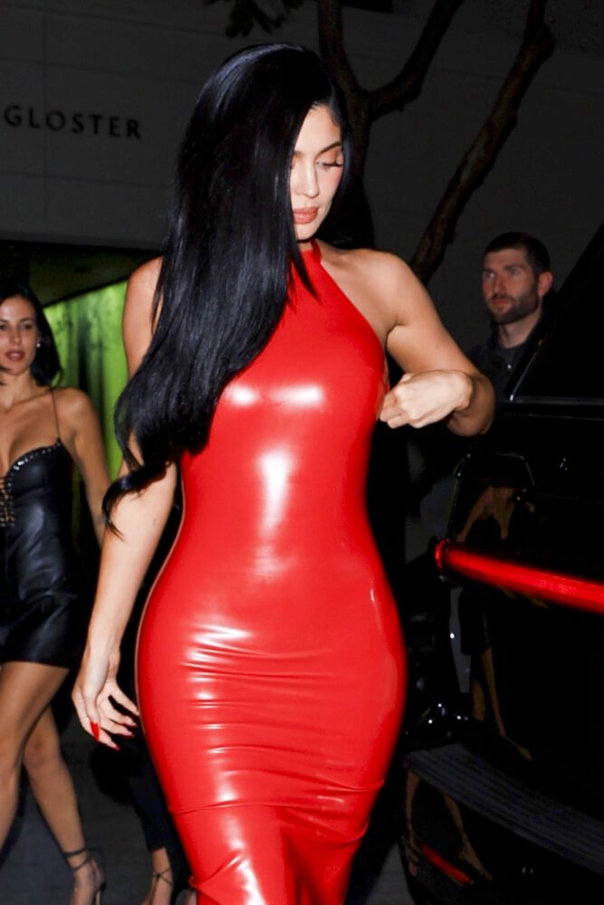 Kylie Jenner Braless Nipples Latex Dress Curves