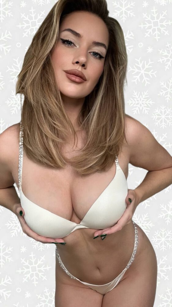 Paige Spiranac White Lingerie Cleavage Booty Holiday Shoot