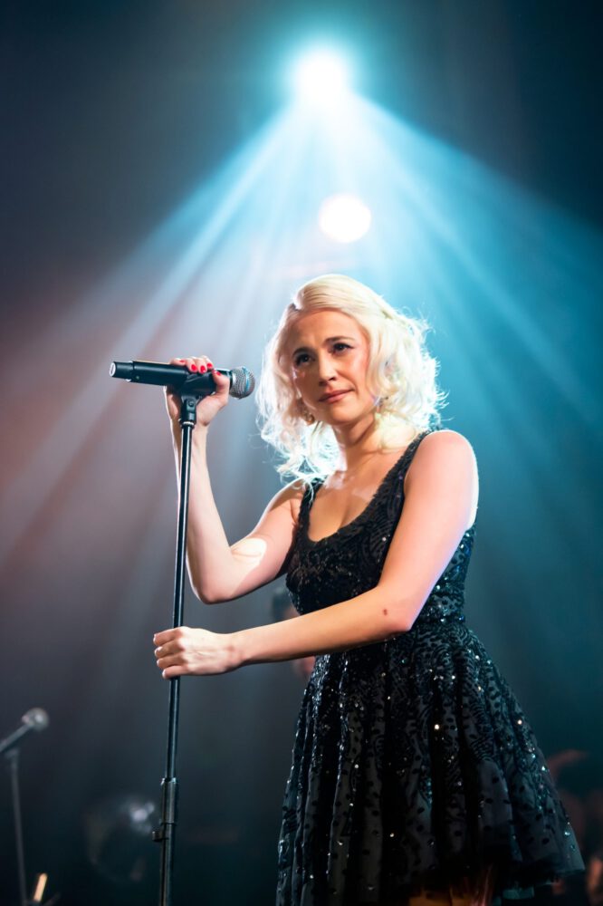 Pixie Lott Cleavage Legs Black Sequin Mini Union Chapel