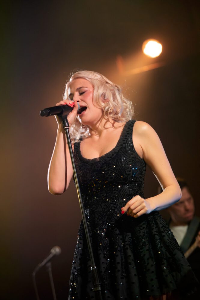 Pixie Lott Cleavage Legs Black Sequin Mini Union Chapel