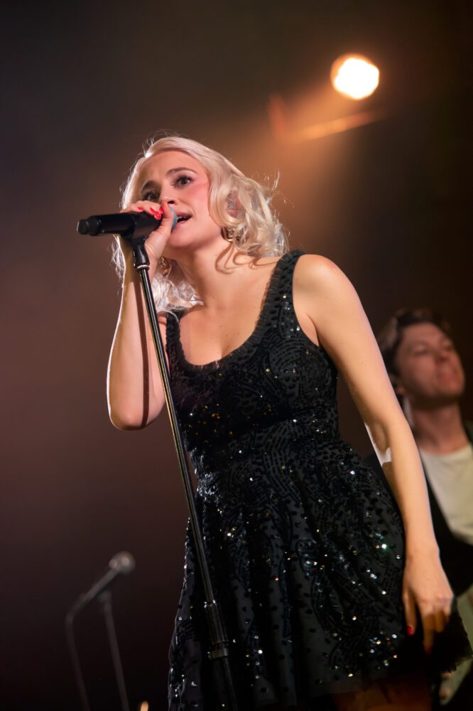 Pixie Lott Cleavage Legs Black Sequin Mini Union Chapel