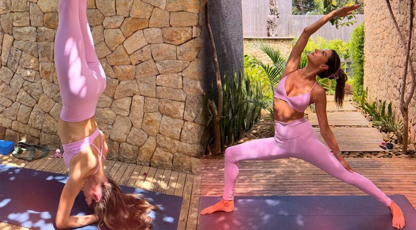 Alessandra Ambrosio Pink Leggings Yoga Session