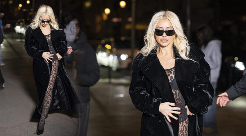 Christina Aguilera Goes Pantsless in Leopard Tights at Manko