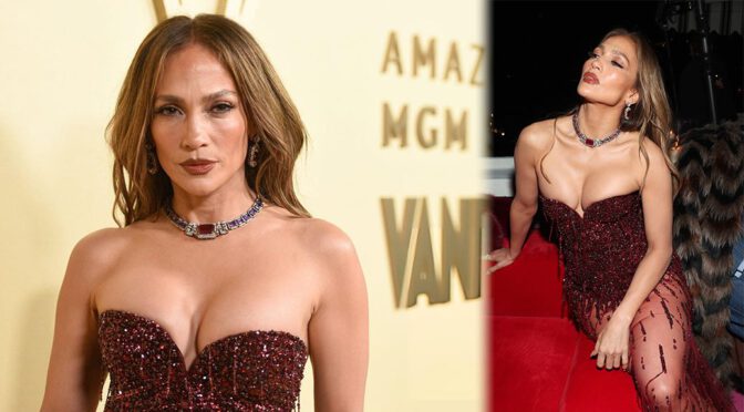 J.Lo’s Racy Red Corset & Sheer Skirt at Vanity Fair 2026 Party