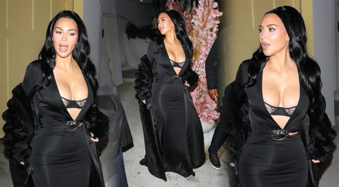 Kim Kardashian Spilling Out of Tiny Lace Bra at LA Bash