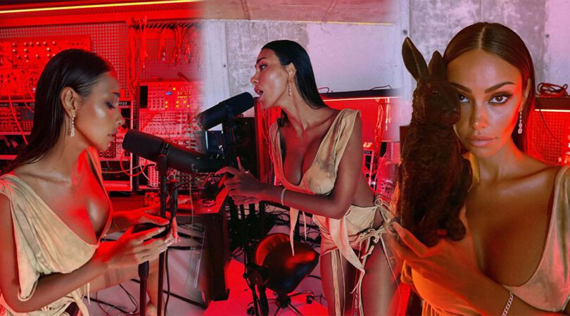 Madalina Ghenea Busty Studio Reveal: Red Light & Shredded Silk