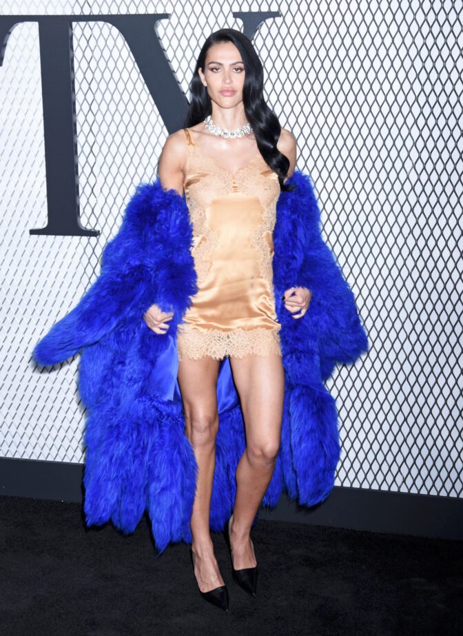 Amelia Hamlin Sexy Gold Slip Dress Nips Legs