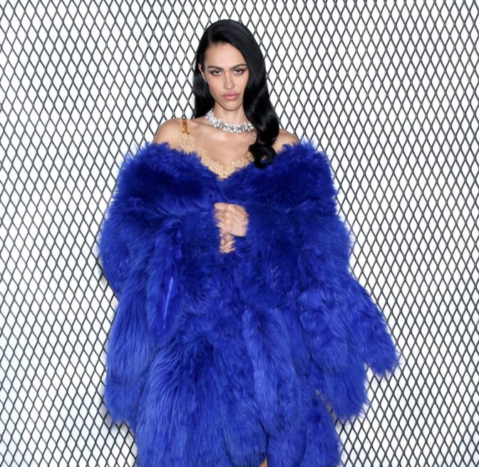 Amelia Hamlin Sexy Gold Slip Dress Nips Legs