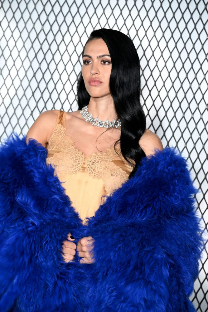 Amelia Hamlin Sexy Gold Slip Dress Nips Legs