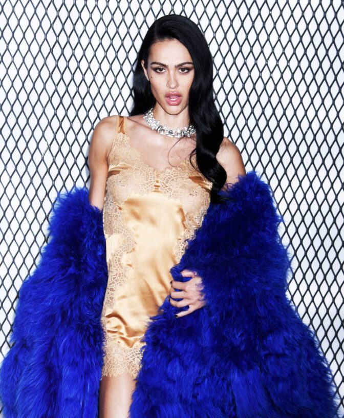 Amelia Hamlin Sexy Gold Slip Dress Nips Legs