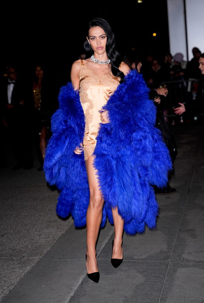 Amelia Hamlin Sexy Gold Slip Dress Nips Legs