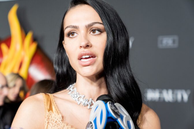 Amelia Hamlin Sexy Gold Slip Dress Nips Legs