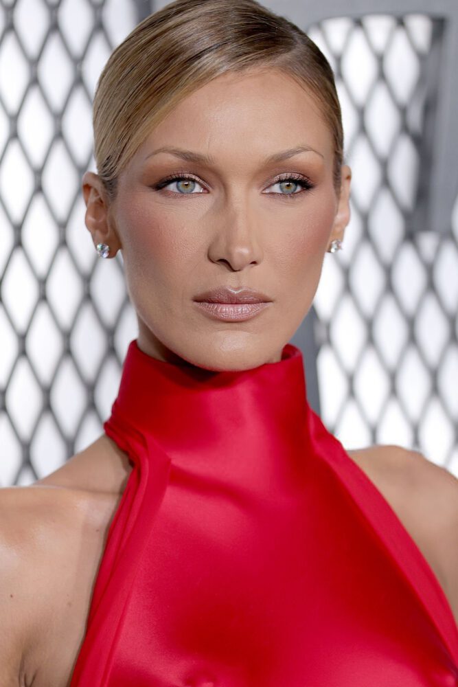 Bella Hadid Braless Nipples Red See Through Dress