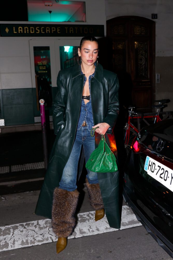 Dua Lipa Flashing Bra Open Shirt Paris