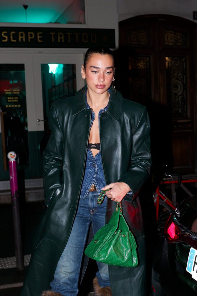 Dua Lipa Flashing Bra Open Shirt Paris