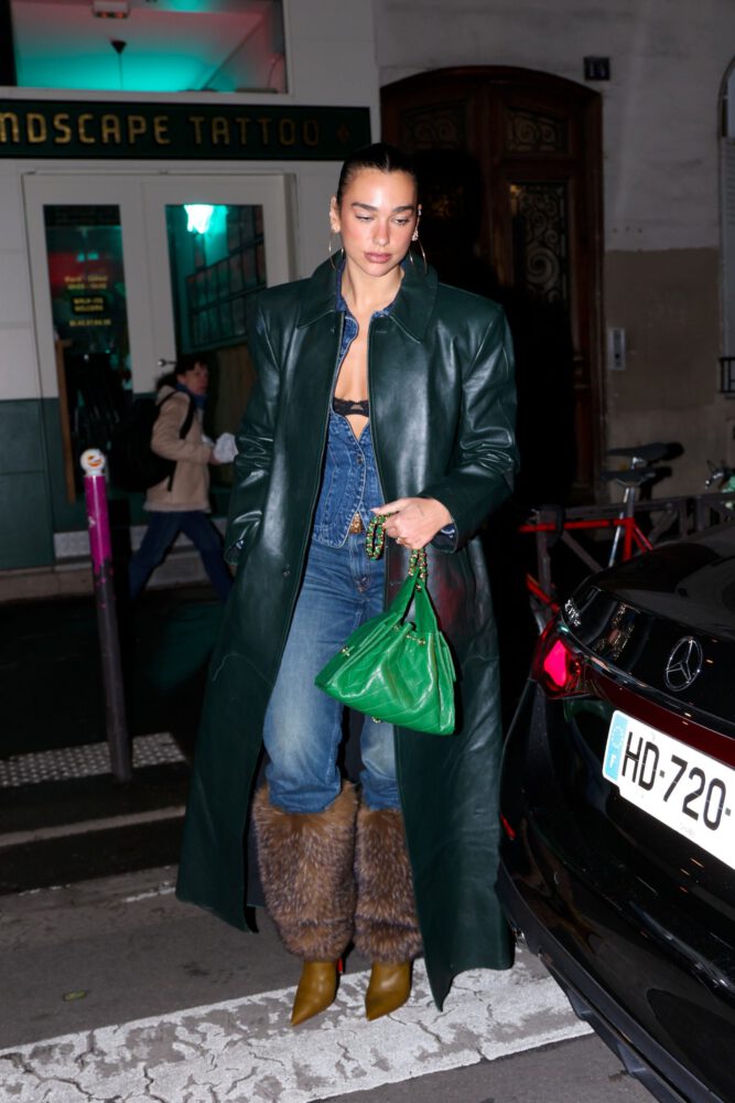 Dua Lipa Flashing Bra Open Shirt Paris