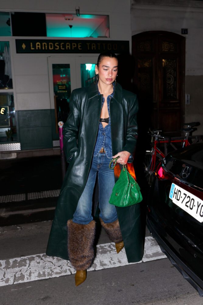 Dua Lipa Flashing Bra Open Shirt Paris