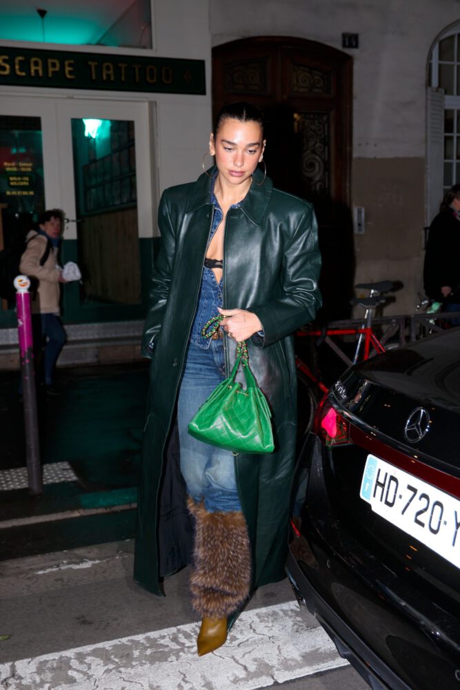 Dua Lipa Flashing Bra Open Shirt Paris