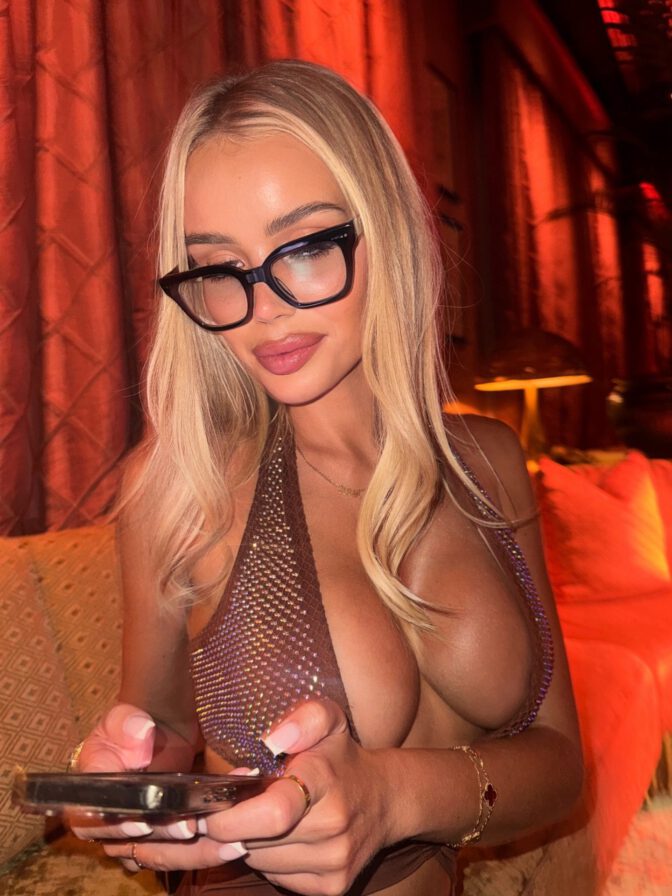 Julia Cavanagh Busty Cleavage Brown Mesh Tease