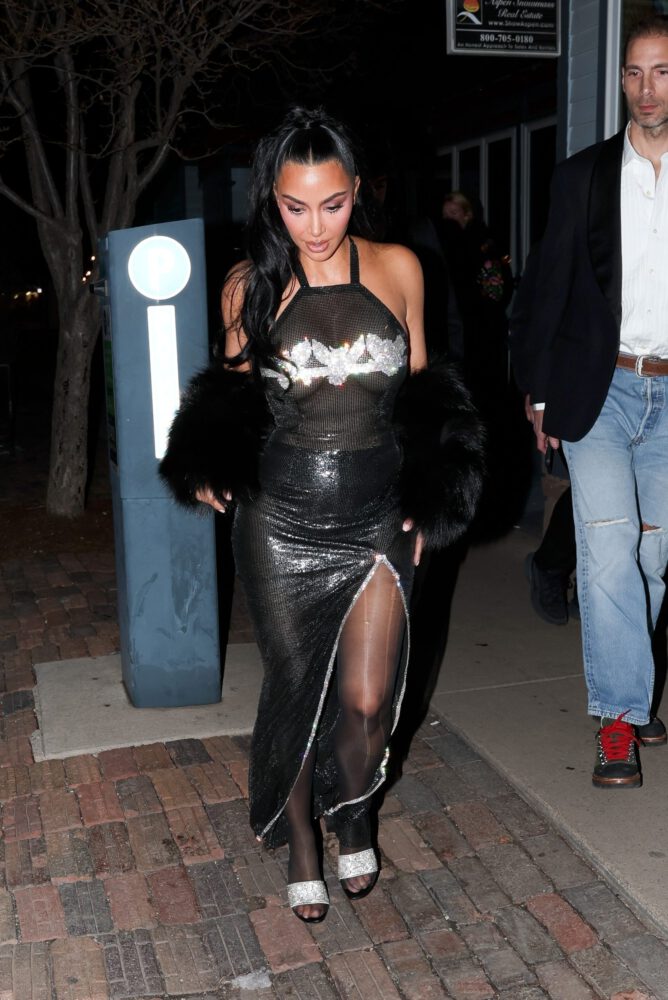 Kim Kardashian Sheer Mesh Dress Aspen Nye