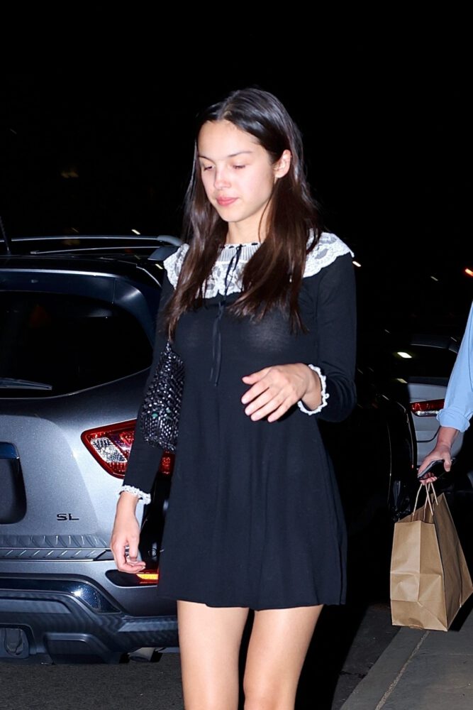 Olivia Rodrigo Sheer Black Mini Dress Legs